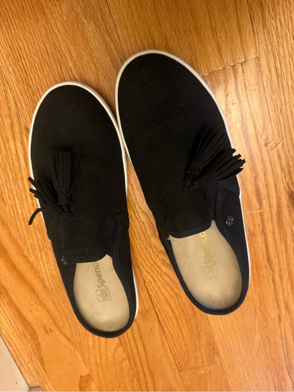 Slip-On Tassel Moccasins in Black Suede for Women